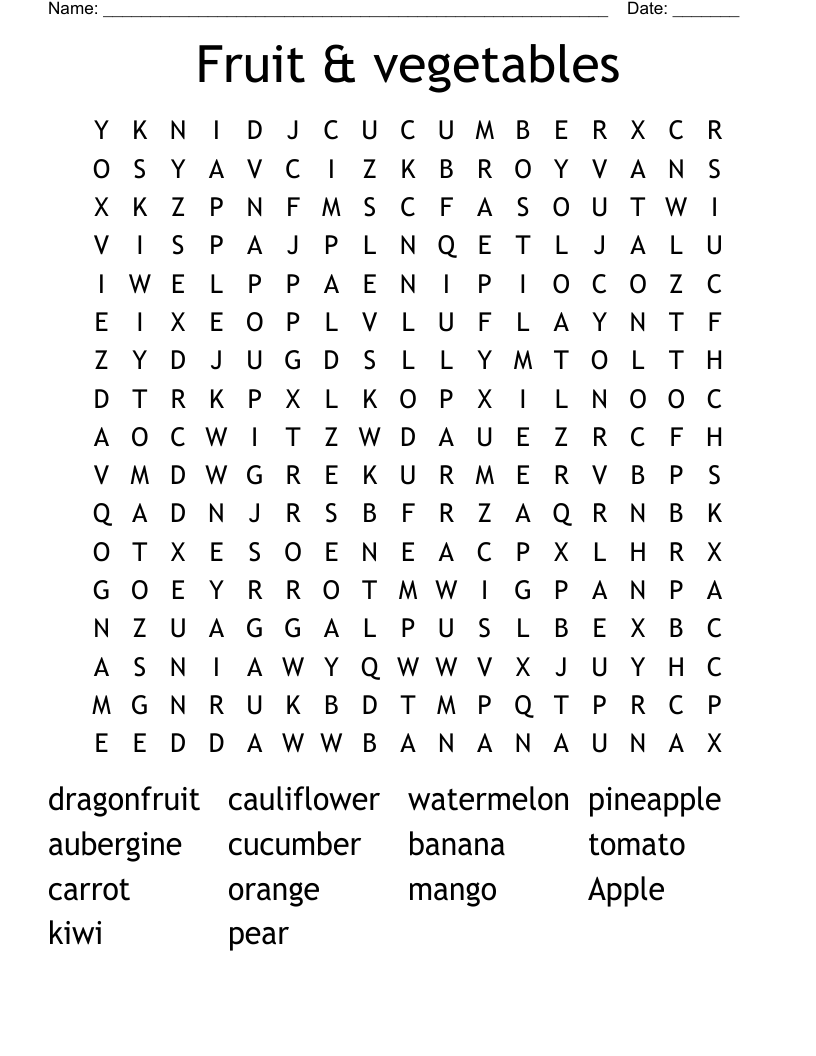 Fruit & vegetables Word Search