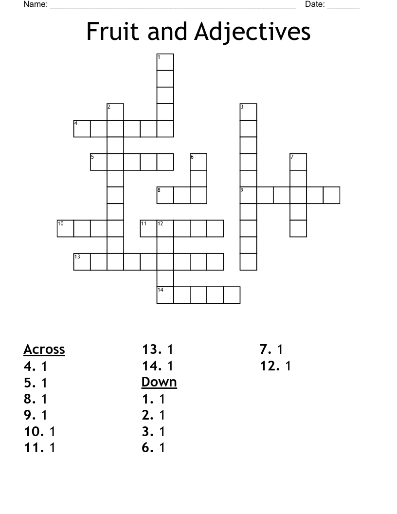 Fruit and Adjectives Crossword