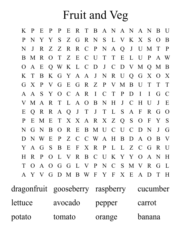 Fruit and Veg Word Search
