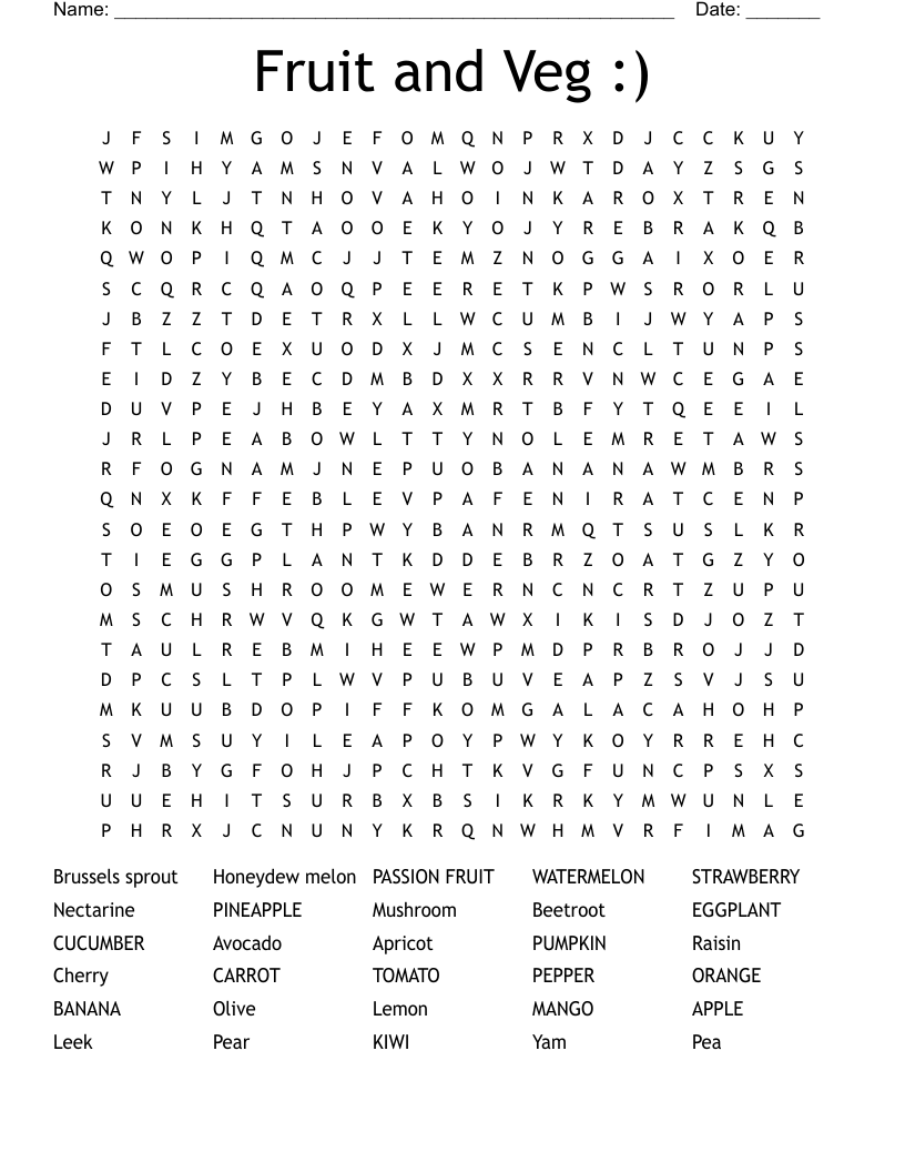 Fruit and Veg :) Word Search