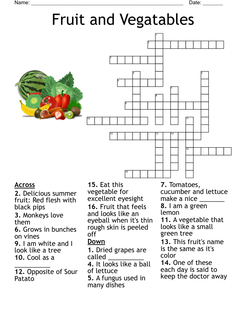 Fruit and Vegatables Crossword