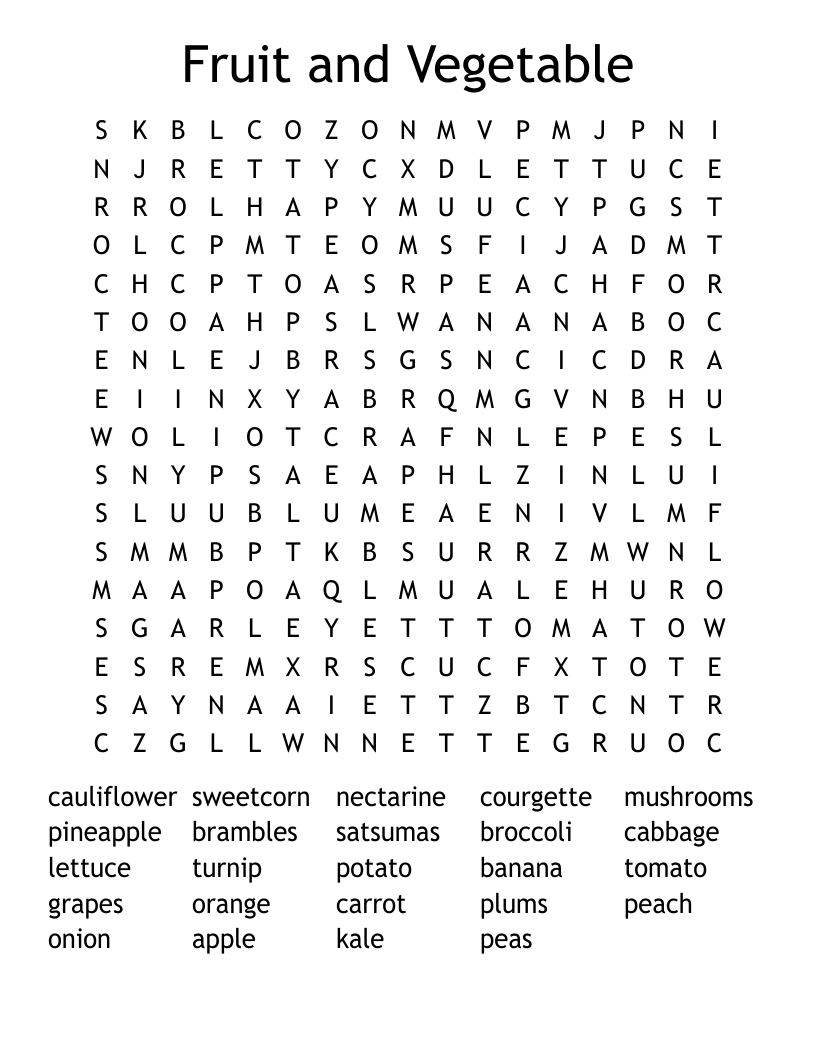 Fruit and Vegetable Word Search