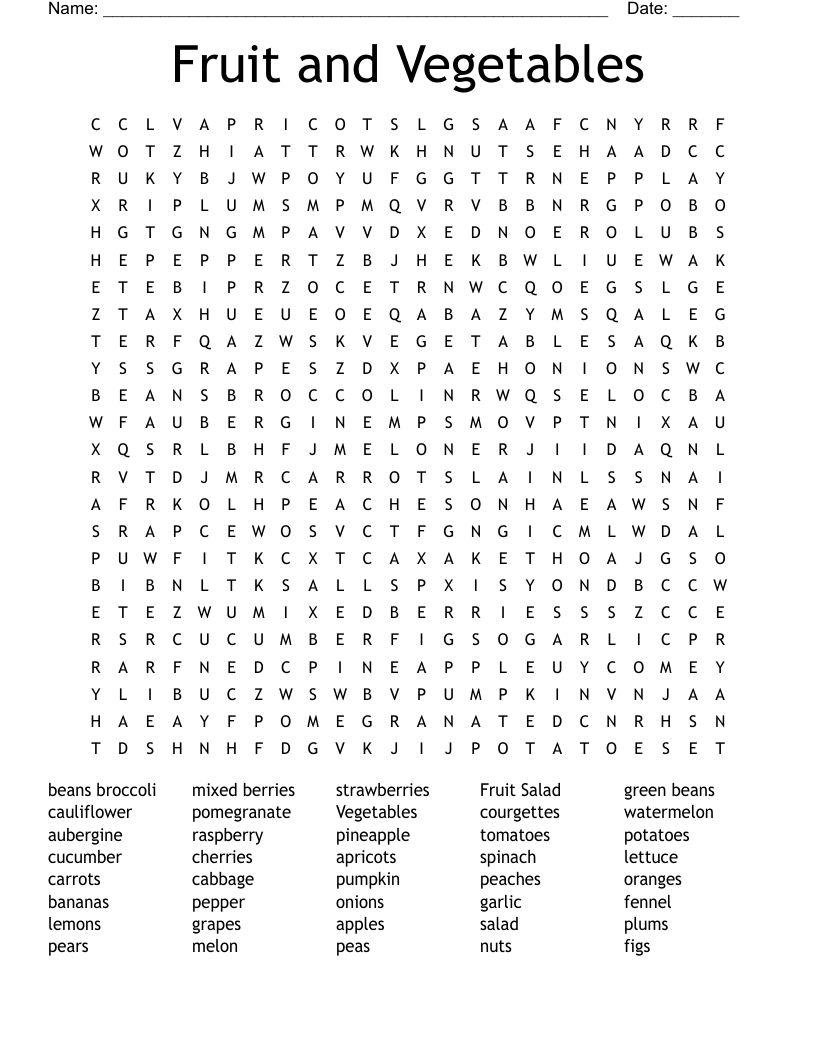 Fruit and Vegetables Word Search