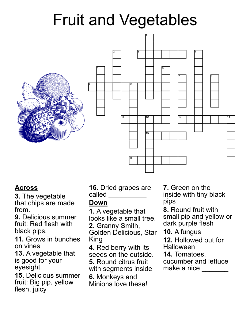 Fruit and Vegetables Crossword