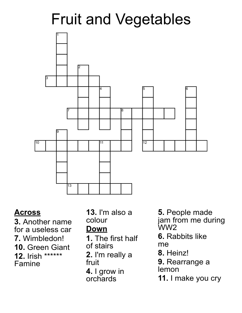 Fruit and Vegetables Crossword