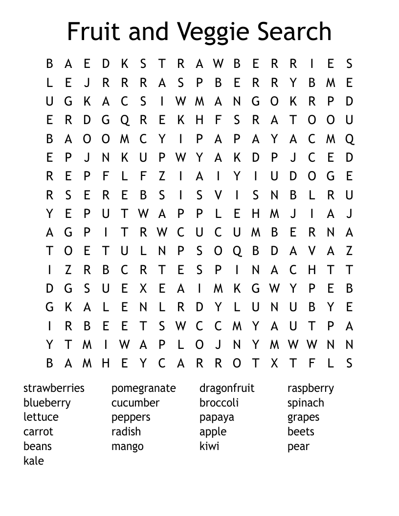 Fruit and Veggie Search Word Search