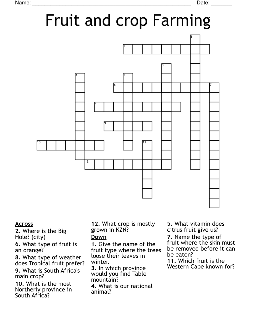 Fruit and crop Farming Crossword