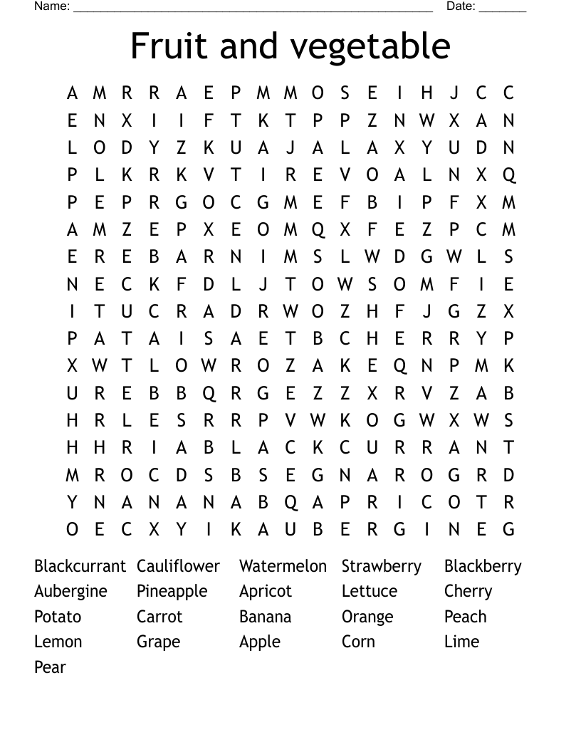 Fruit and vegetable Word Search