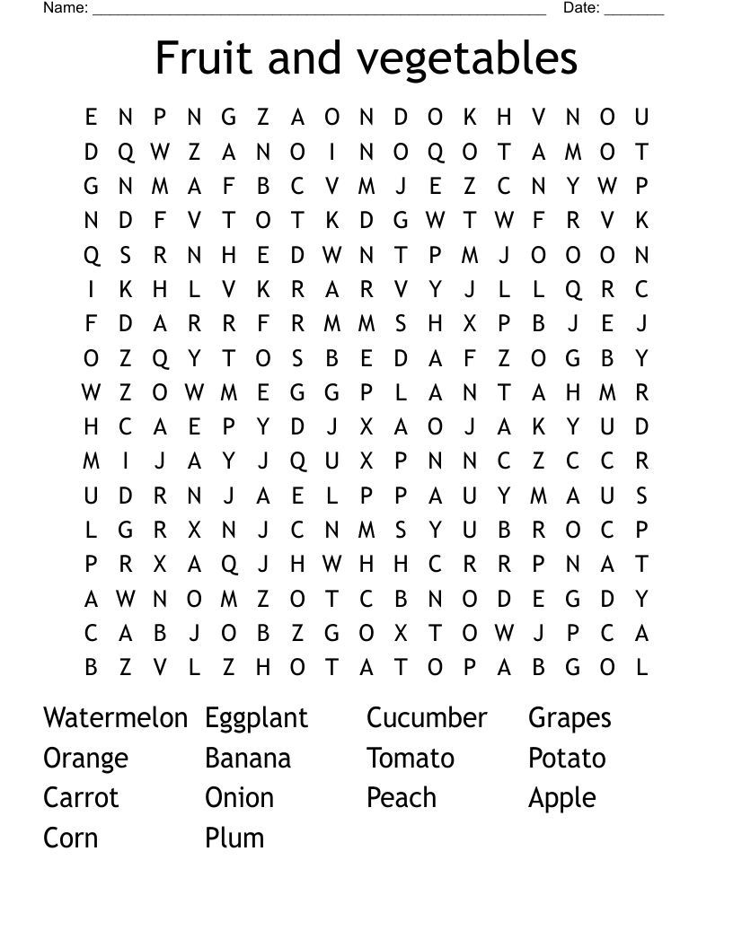 Fruit and vegetables Word Search