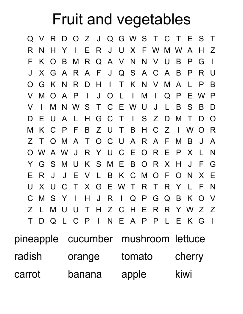 Fruit and vegetables Word Search