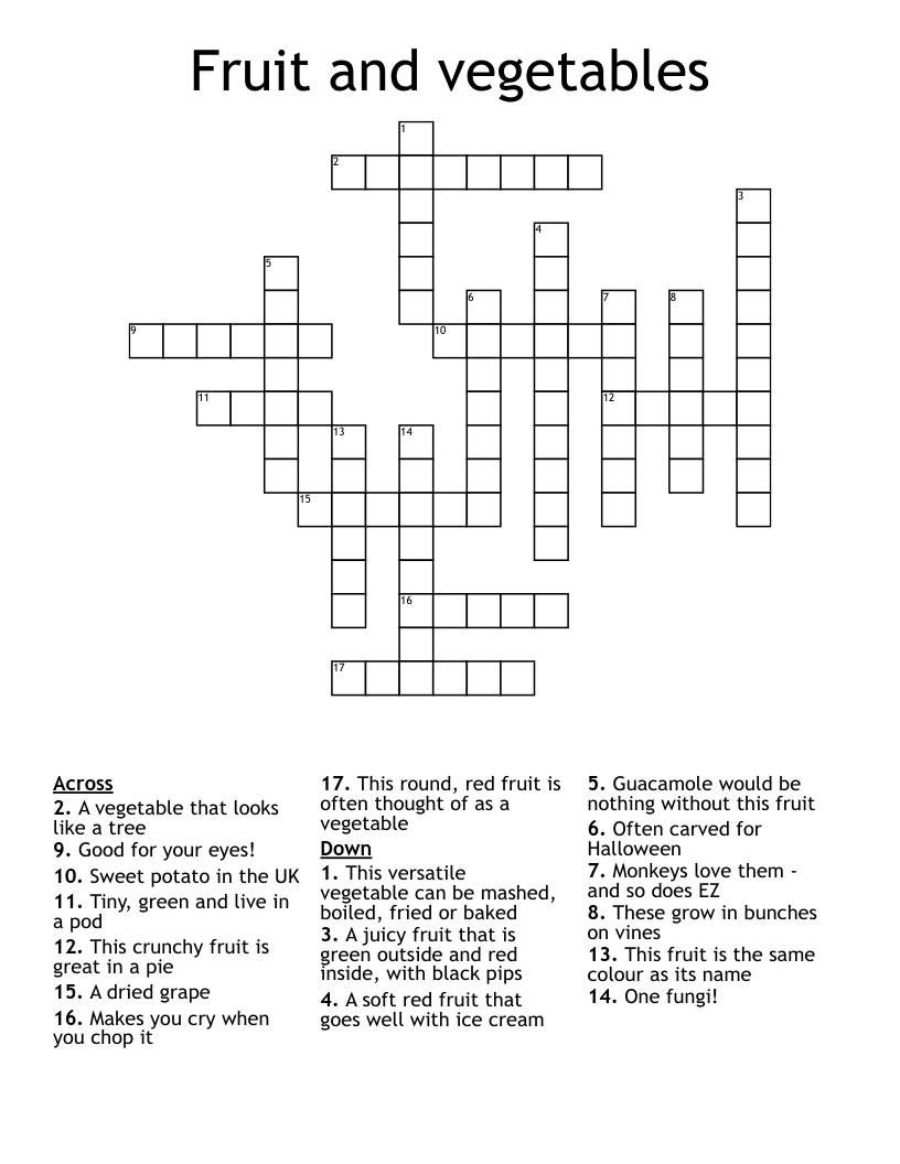 Fruit and vegetables Crossword