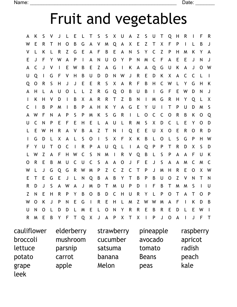 Fruit and vegetables  Word Search
