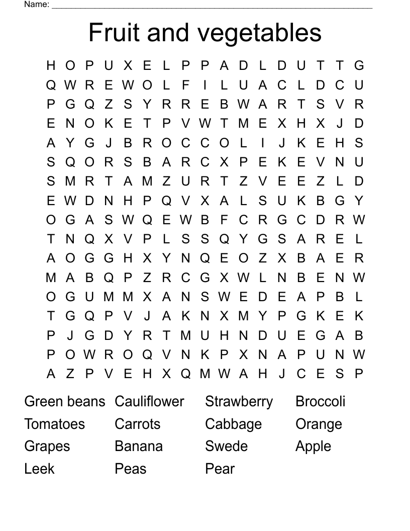 Fruit and vegetables  Word Search