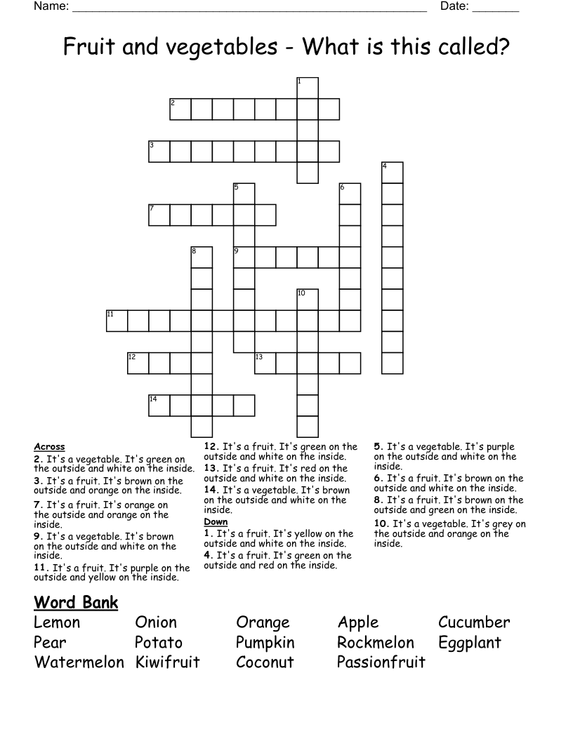 Fruit and vegetables - What is this called?  Crossword