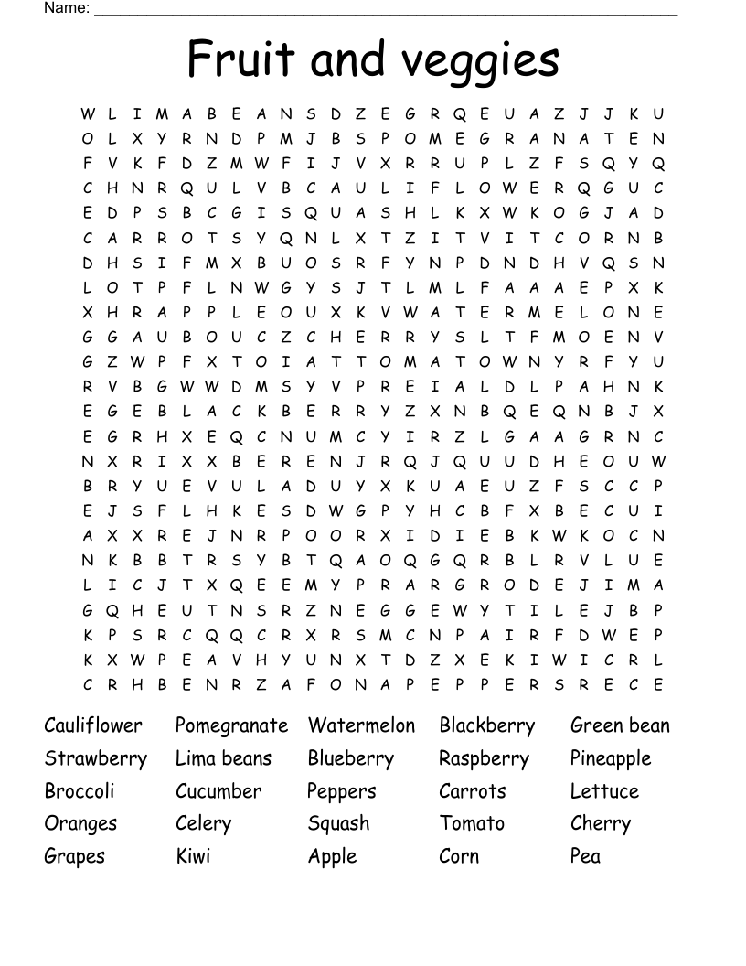 Fruit and veggies Word Search
