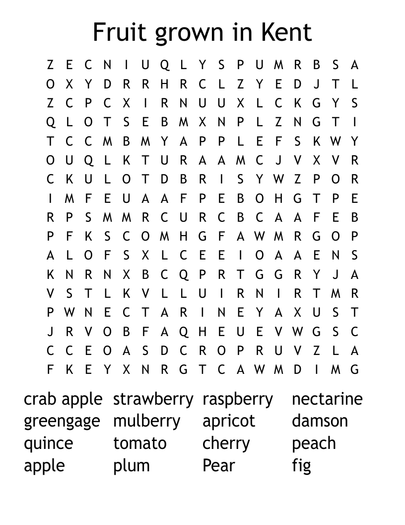 Fruit grown in Kent Word Search