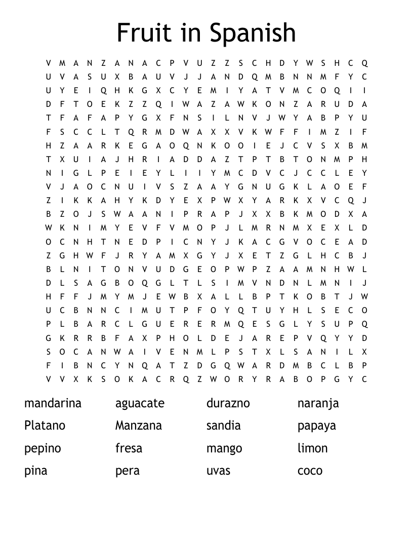 Fruit in Spanish Word Search