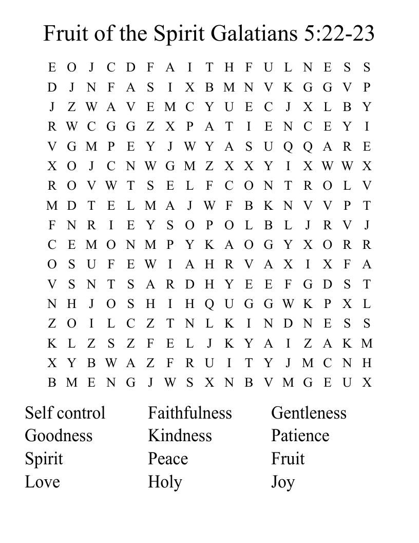 Fruit of the Spirit Galatians 5:22-23 Word Search