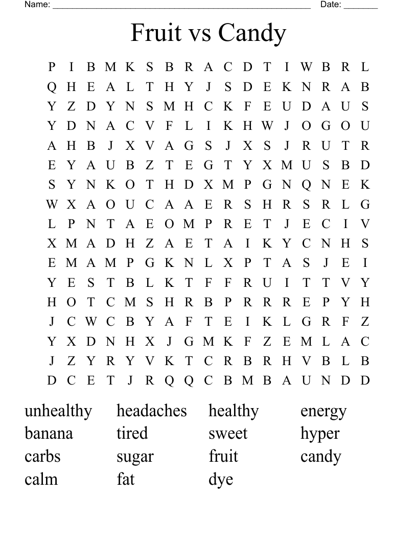 Fruit vs Candy Word Search