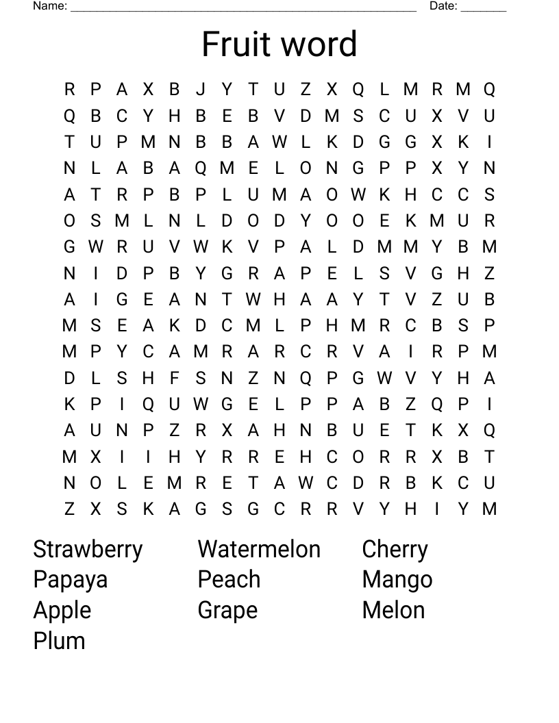 Fruit word Word Search