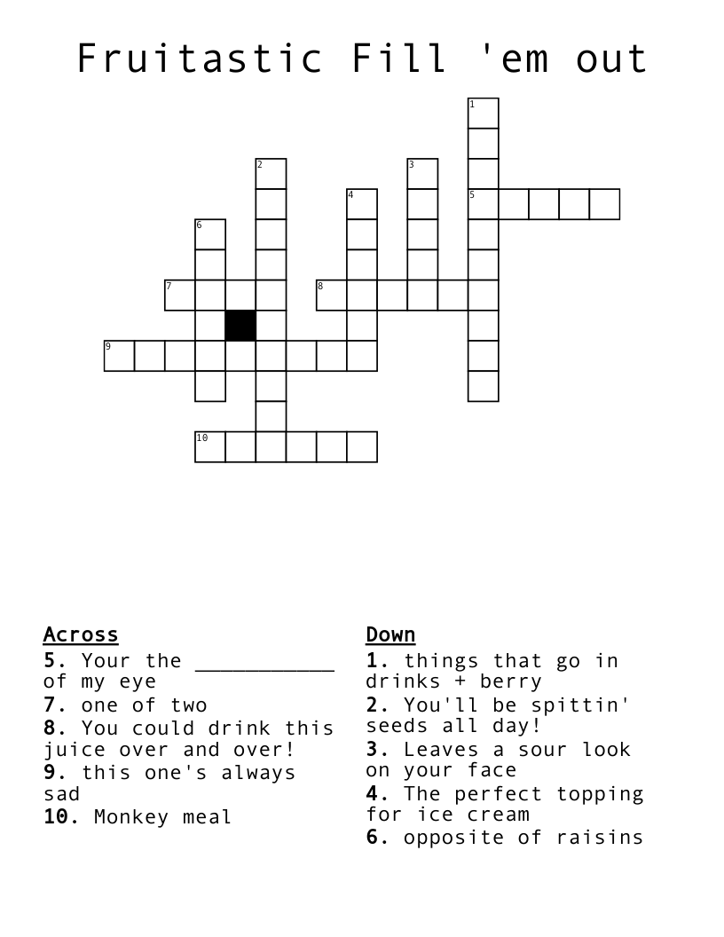 Fruitastic Fill 'em out Crossword