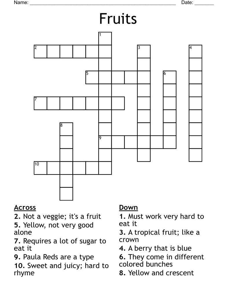 Fruits Crossword