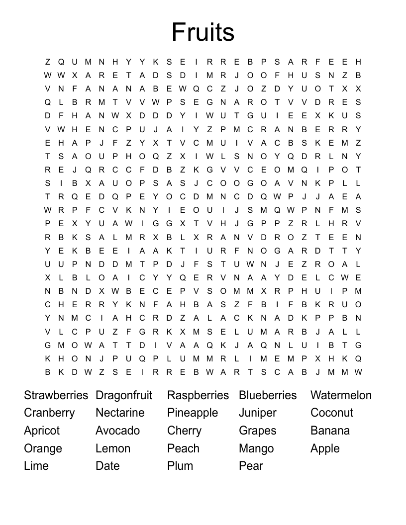 Fruits Word Search