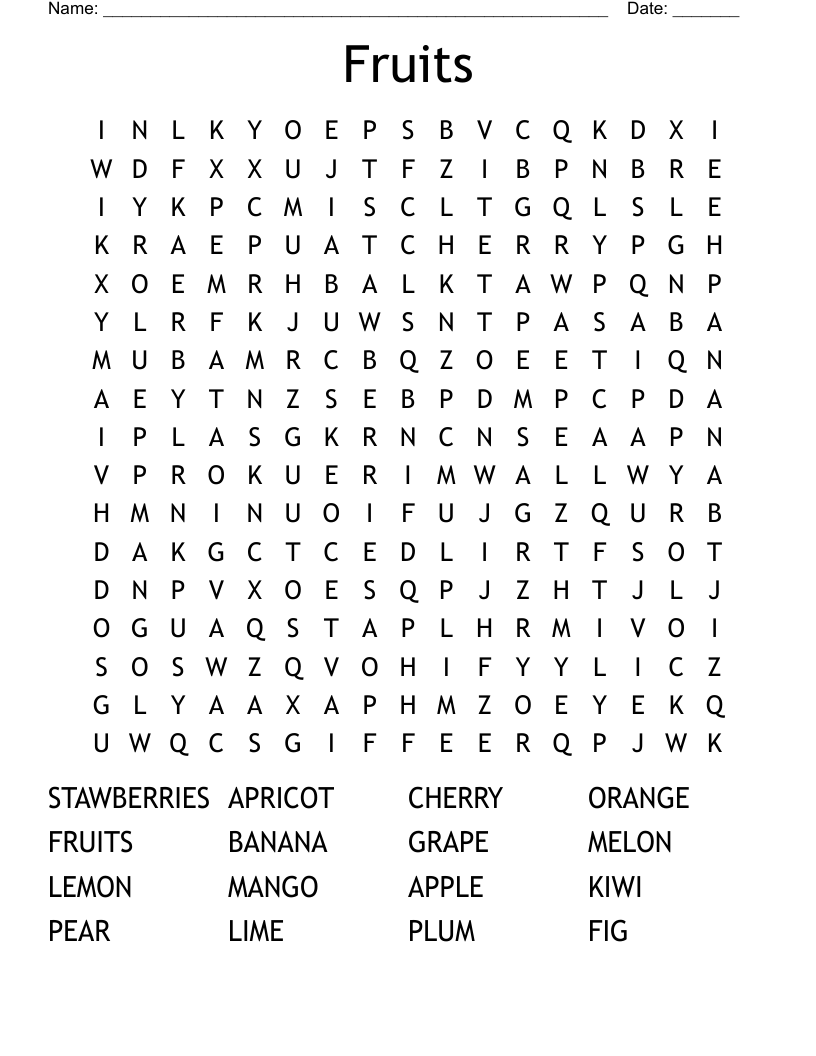 Fruits Word Search