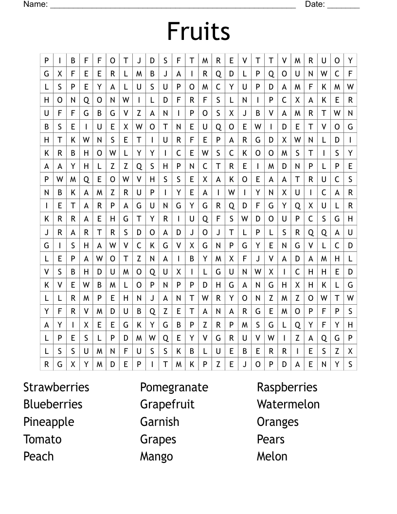Fruits Word Search