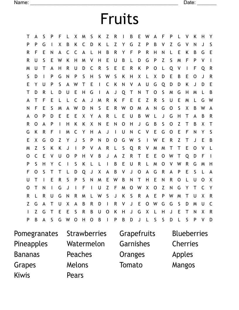 Fruits Word Search