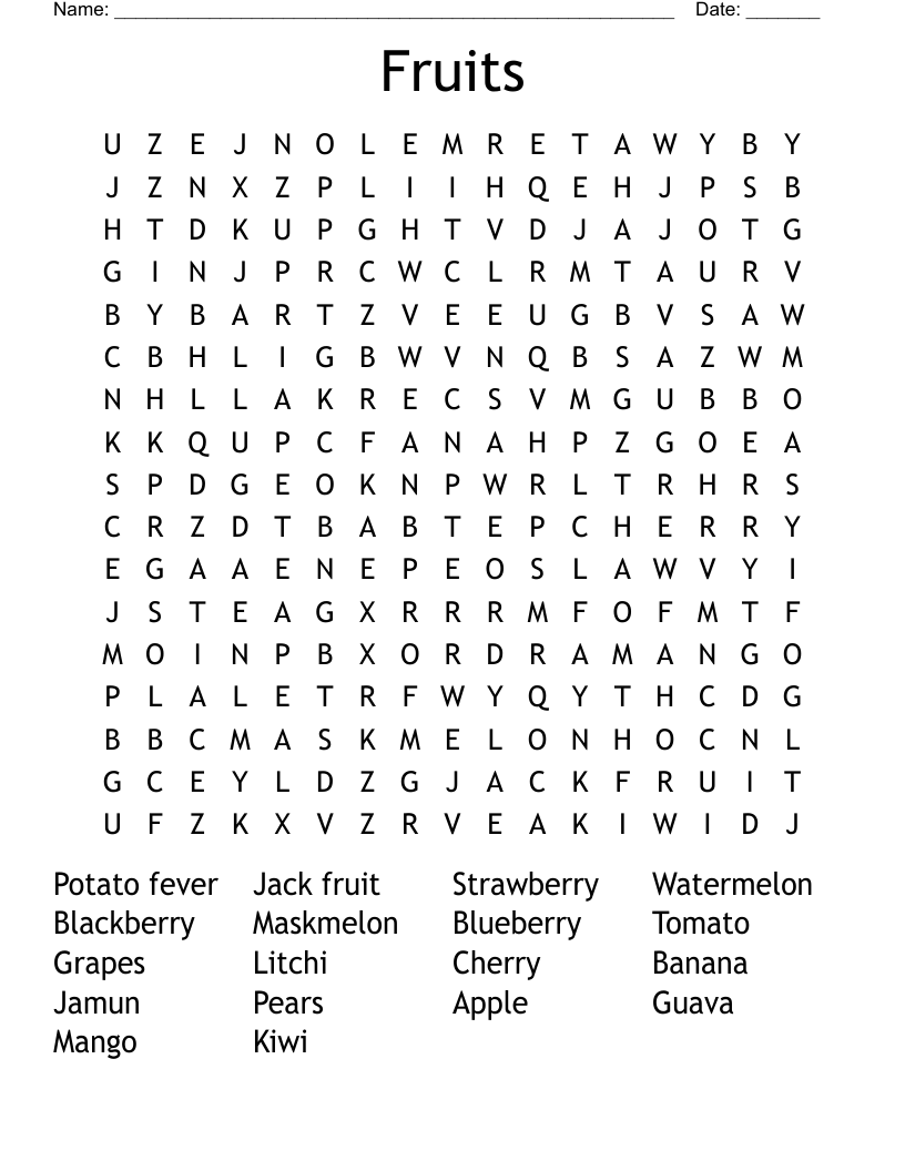 Fruits Word Search