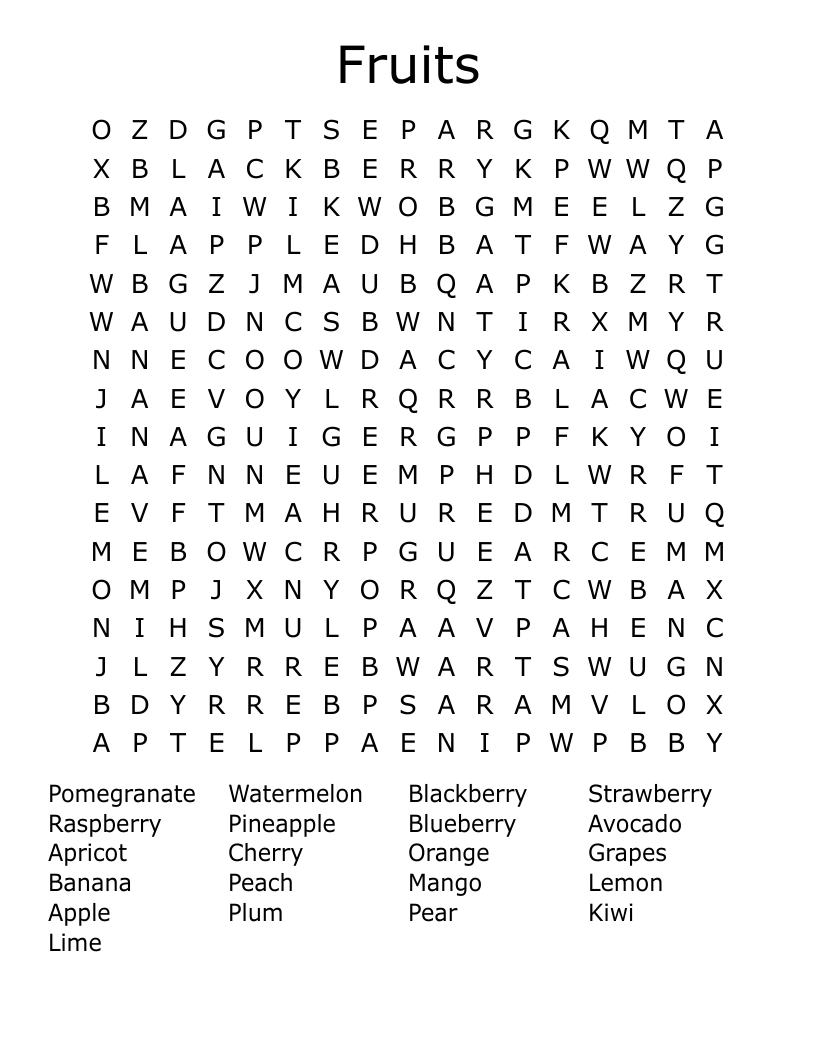 Fruits Word Search
