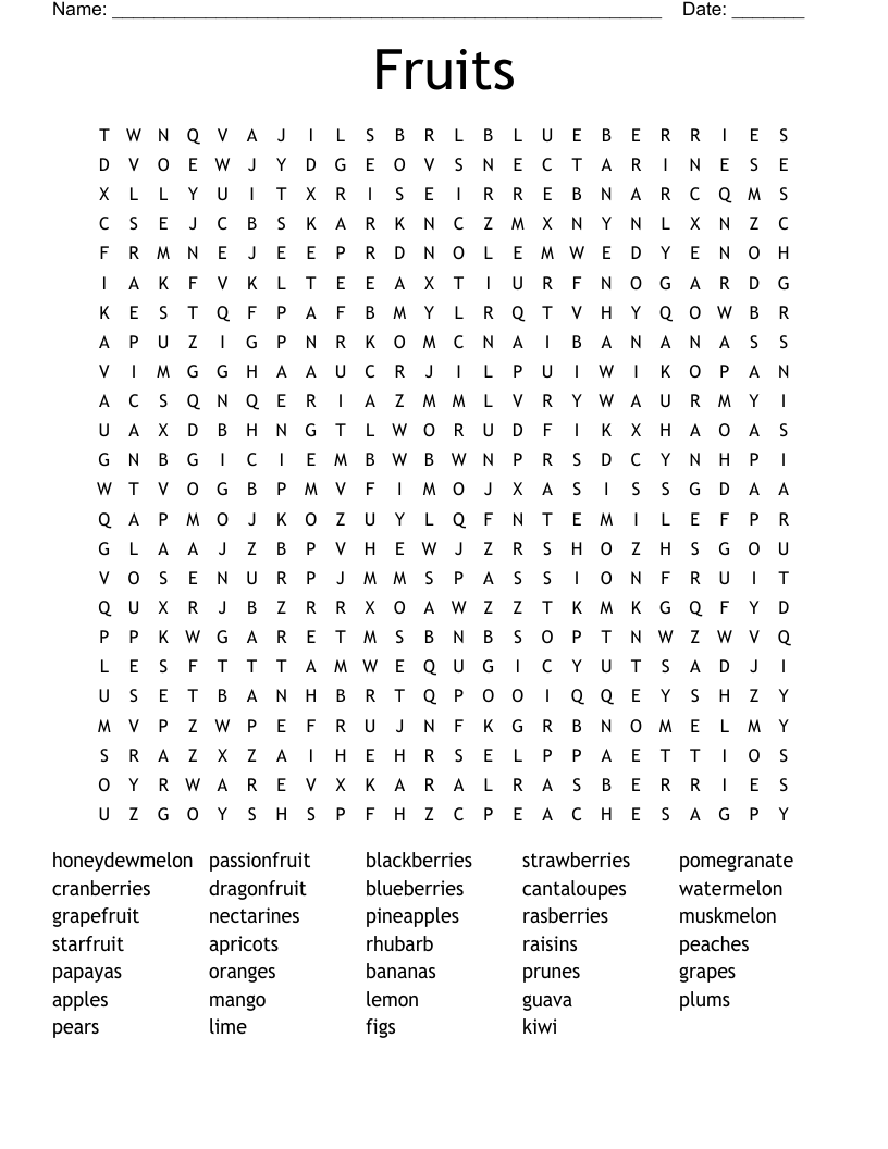 Fruits Word Search
