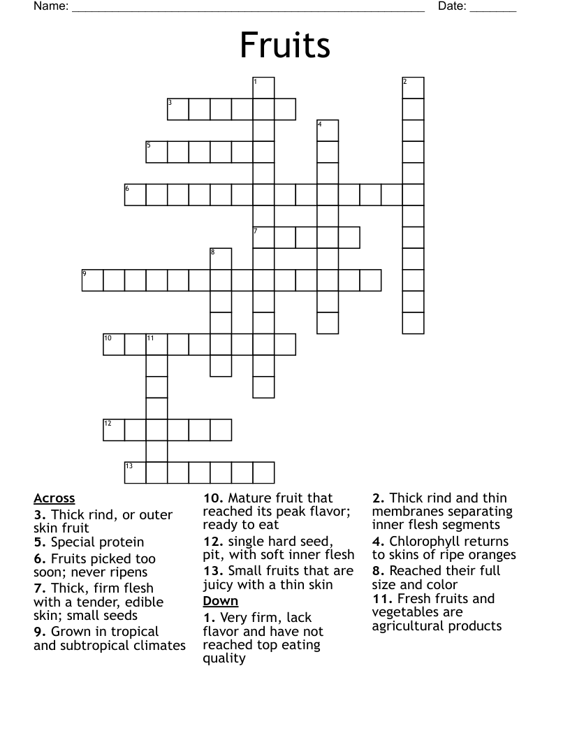 Fruits Crossword