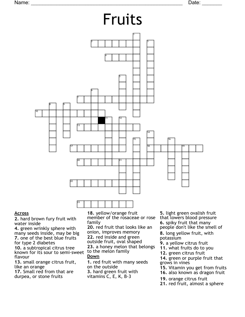 Fruits Crossword