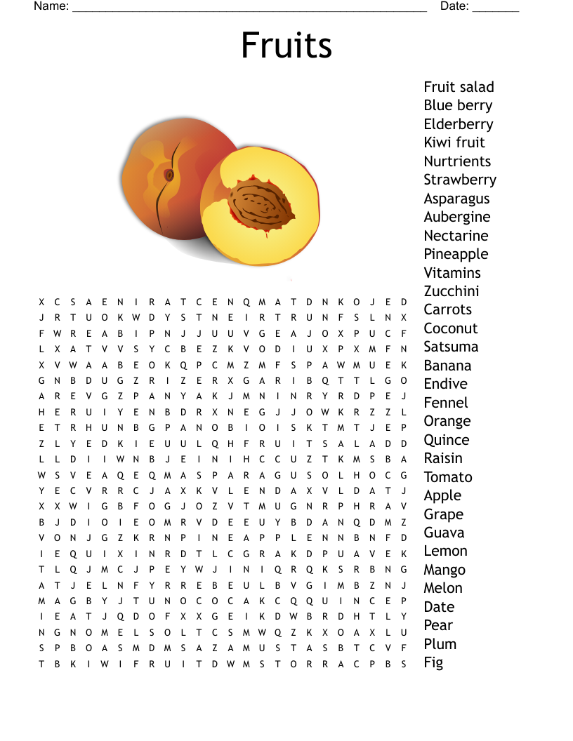 Fruits Word Search