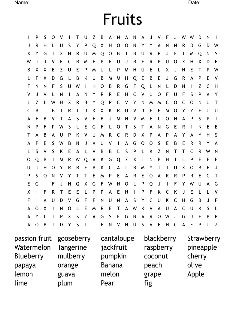 Fruits Word Search