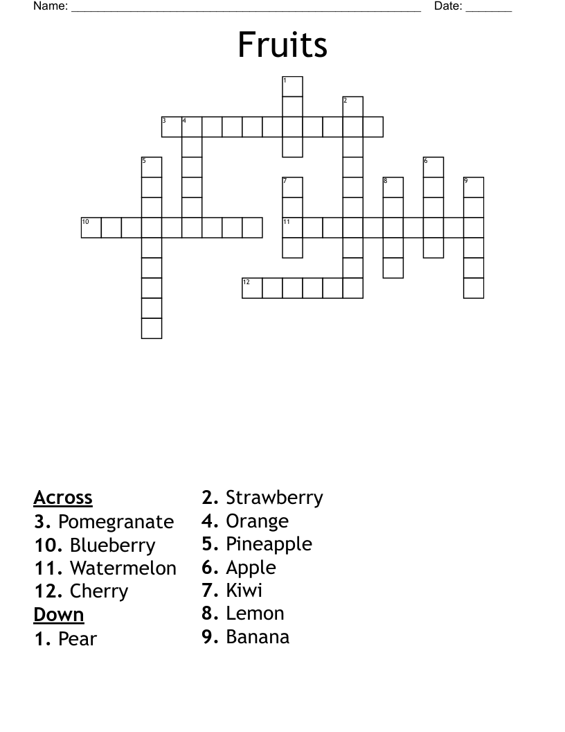 Fruits Crossword