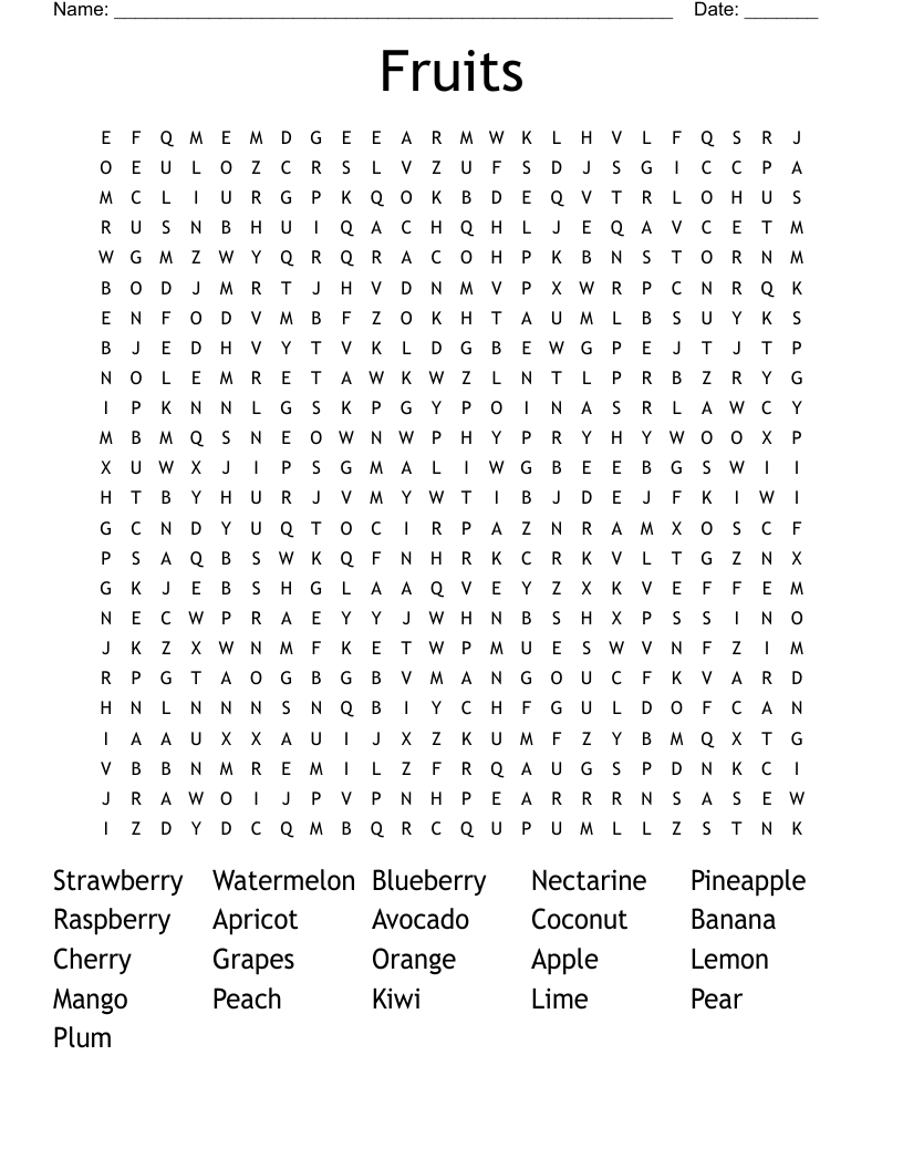 Fruits Word Search