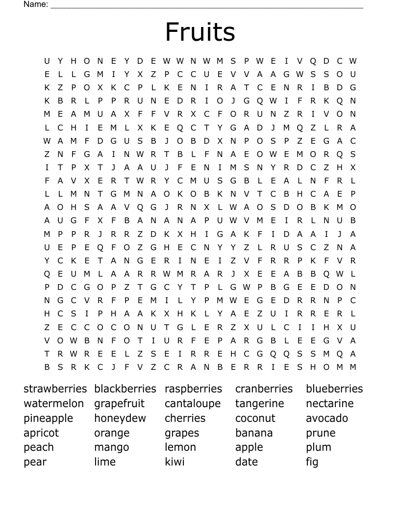 Fruits Word Search