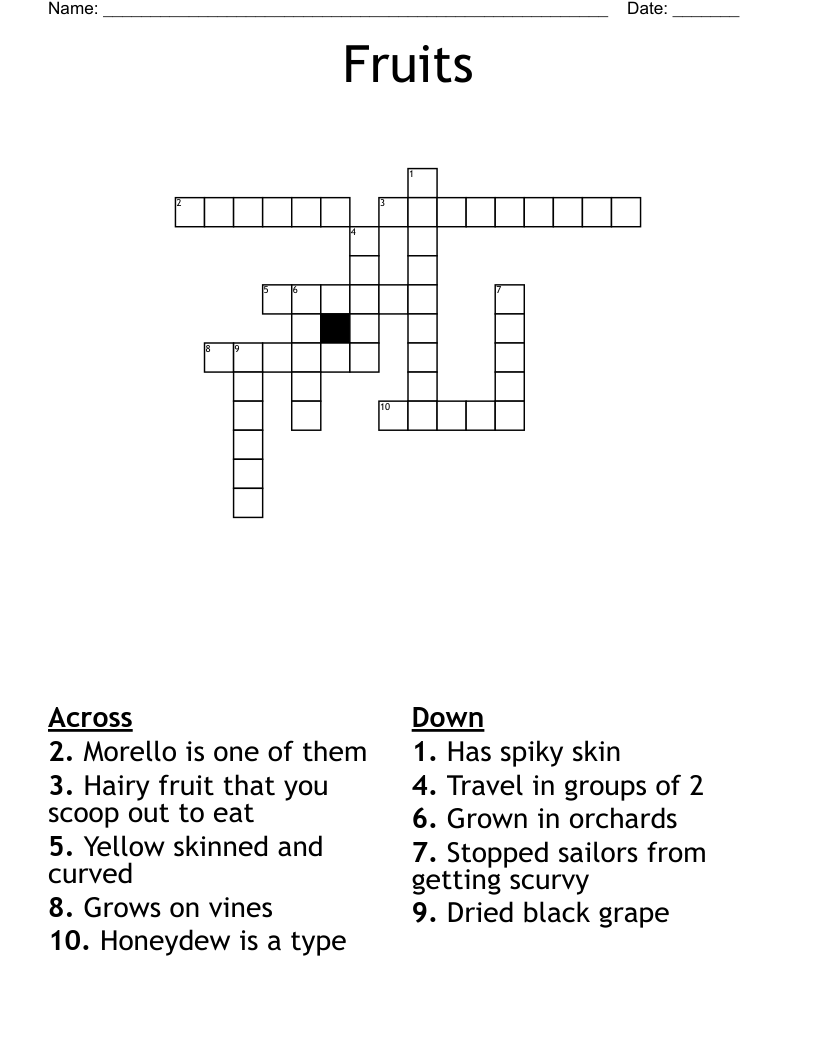 Fruits Crossword