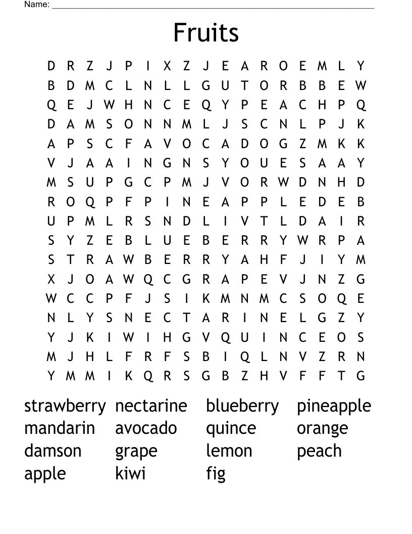 Fruits Word Search