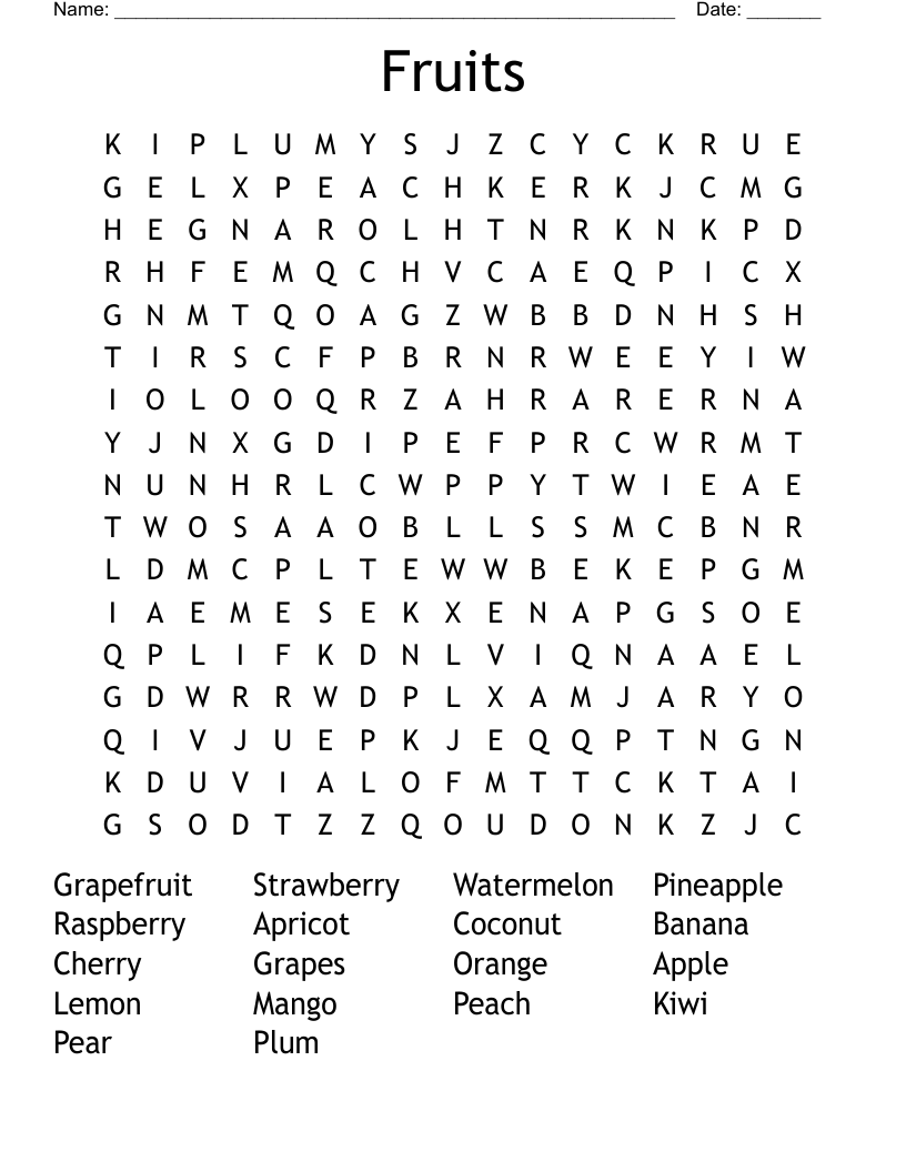 Fruits Word Search