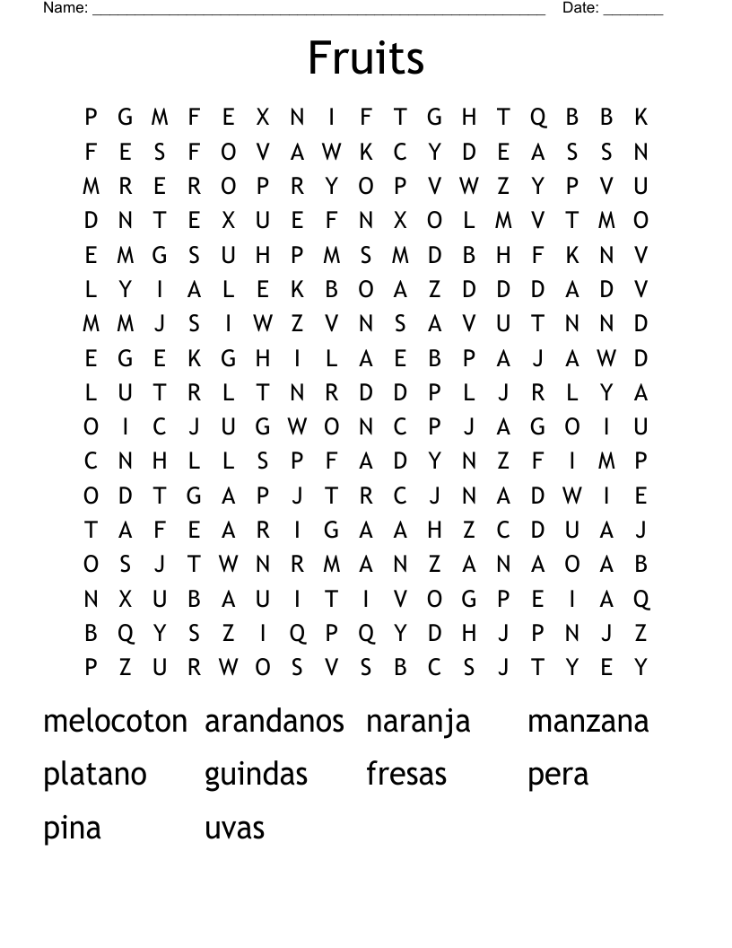Fruits Word Search