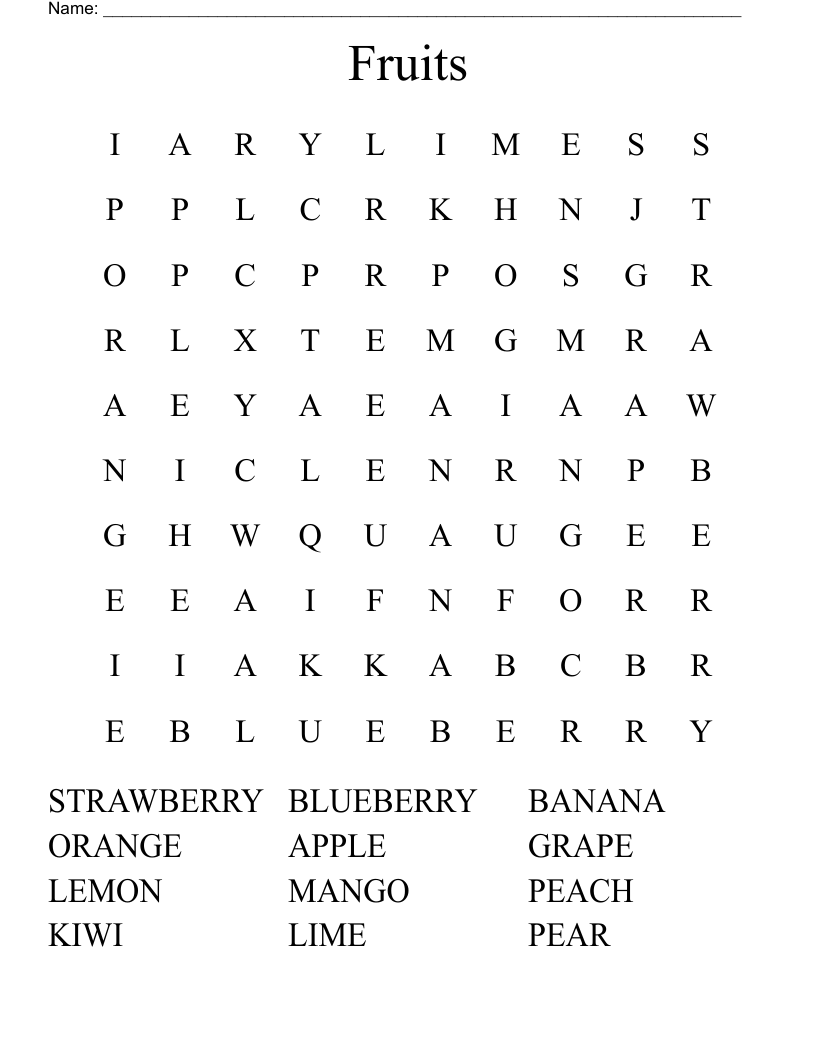 Fruits Word Search