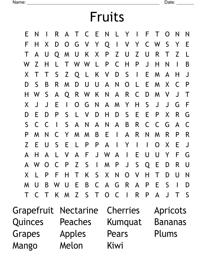 Fruits Word Search