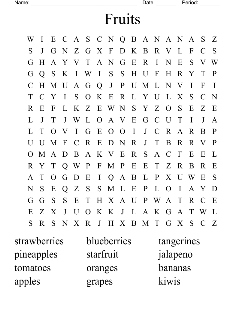 Fruits Word Search
