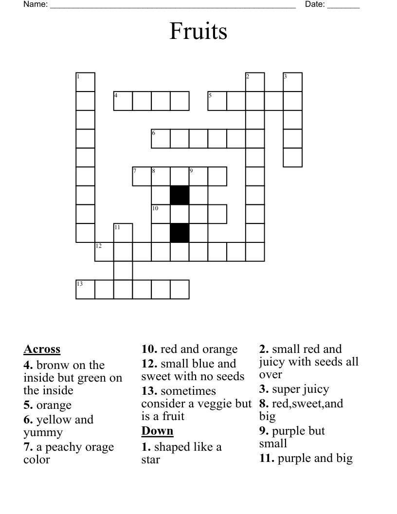 Fruits Crossword