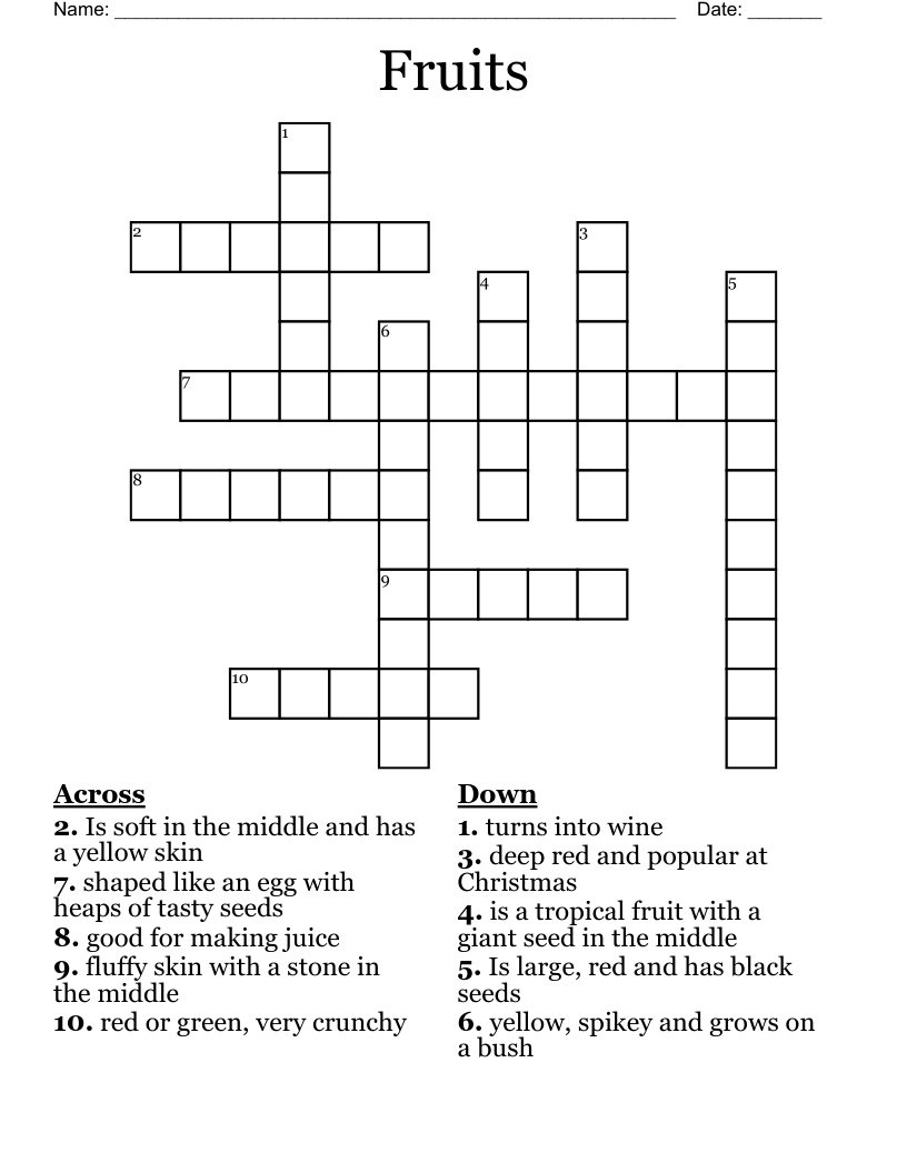 Fruits Crossword