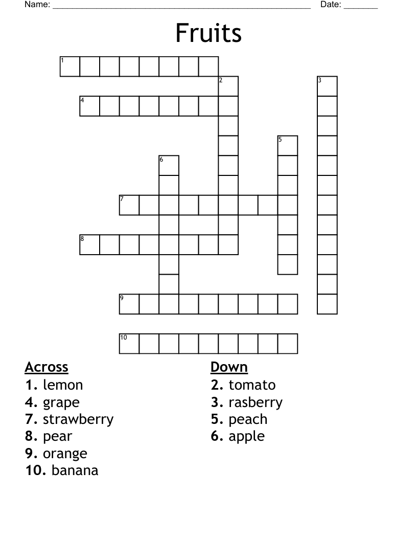 Fruits Crossword